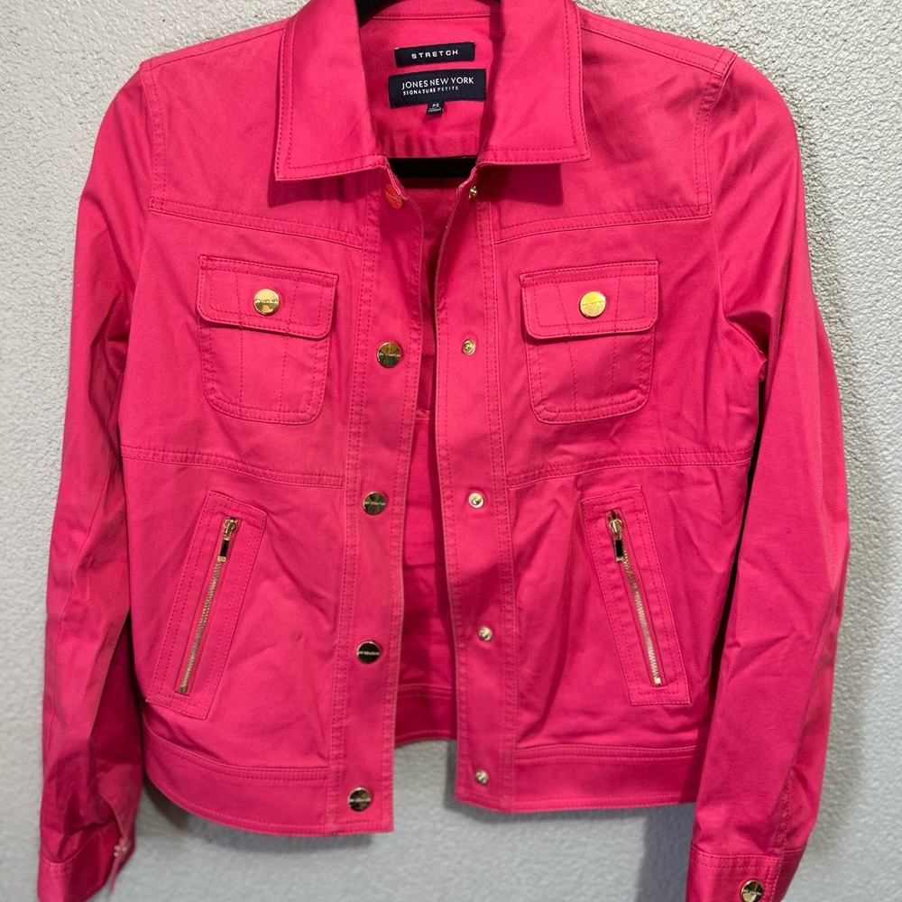 Nwot Jones New York stretch hot pink and gold tone jacket size small petite - Picture 4 of 6